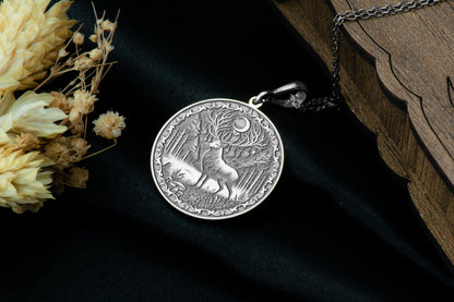 Sacred Stag Pendant: Celtic Forest Necklace, Nature Talisman, Rebirth Charm