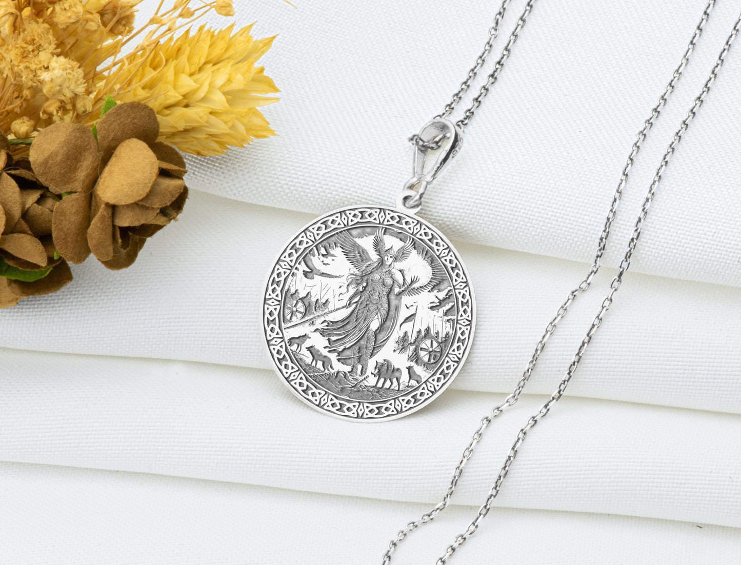 Freyja Valkyrie Pendant: Norse Goddess Sterling Silver Necklace