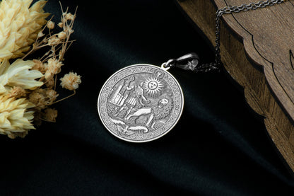 Melqart Pendant: Phoenician Sun Hero Necklace, Sacred Fire Charm