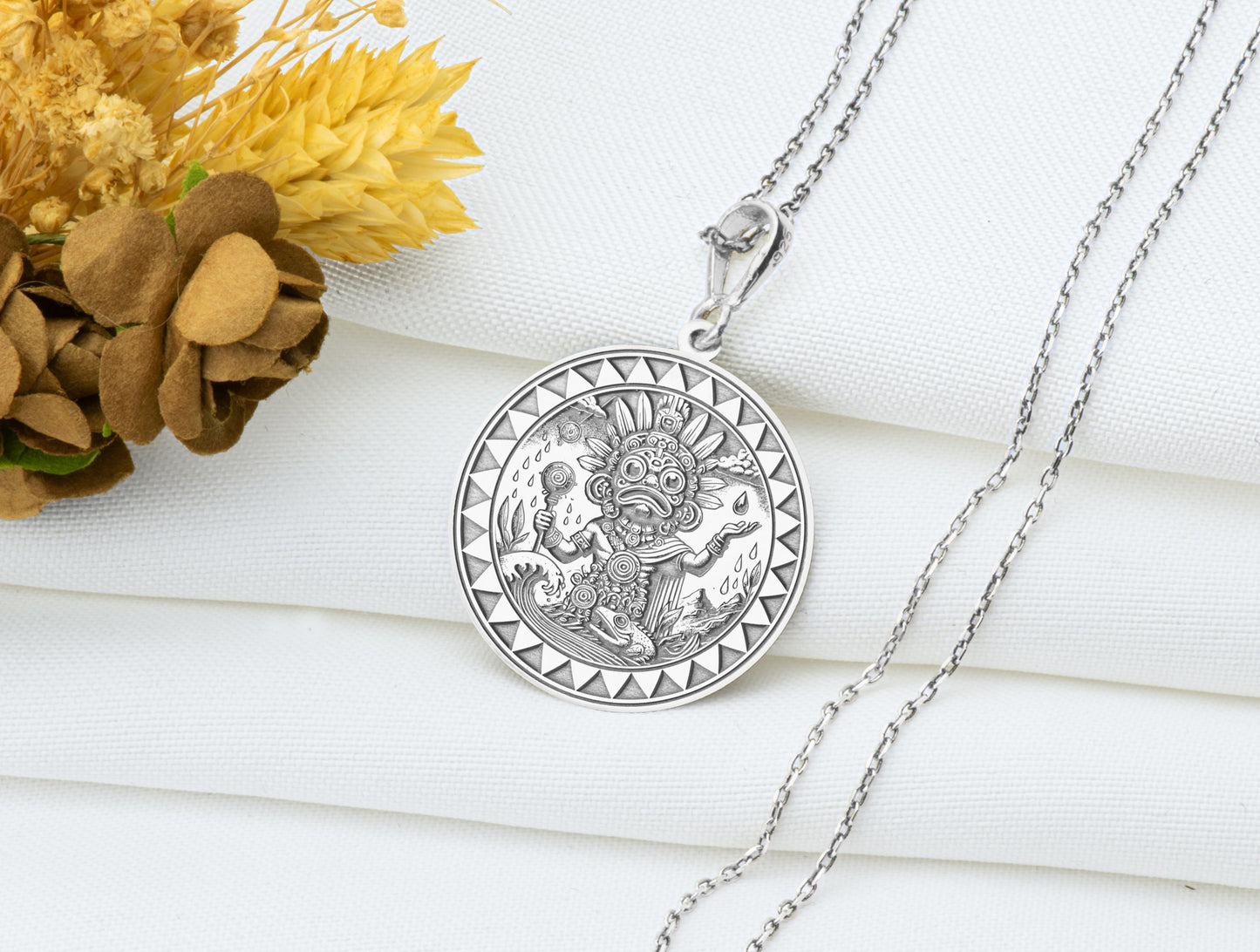 Tlaloc Pendant: Aztec Rain God Necklace, Sacred Storm Charm