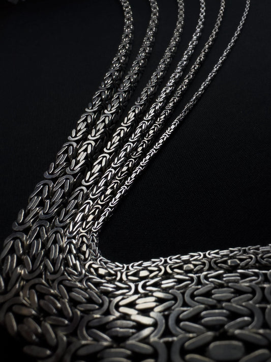 Byzantine Square Chain: Silver King Necklace 2mm