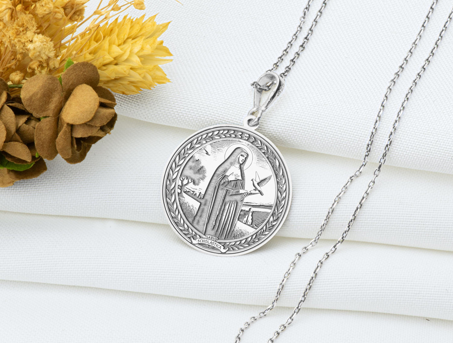 Saint Scholastica Pendant Necklace