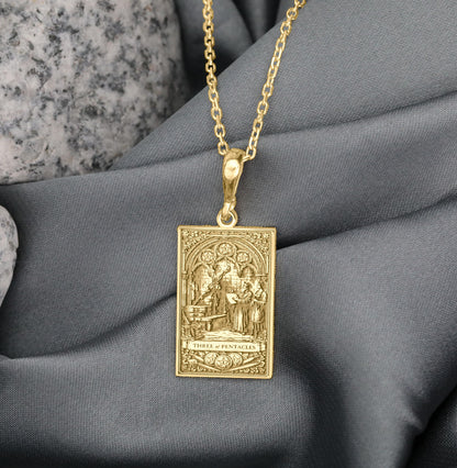 Three of Pentacles Pendant Necklace