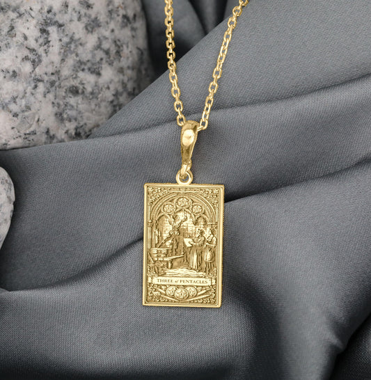 Three of Pentacles Pendant Necklace