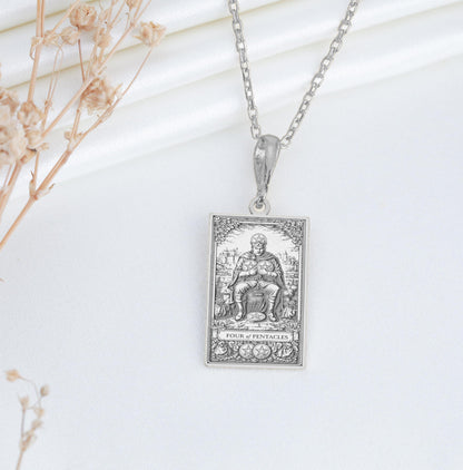 Four of Pentacles Pendant Necklace