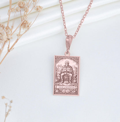 Four of Pentacles Pendant Necklace