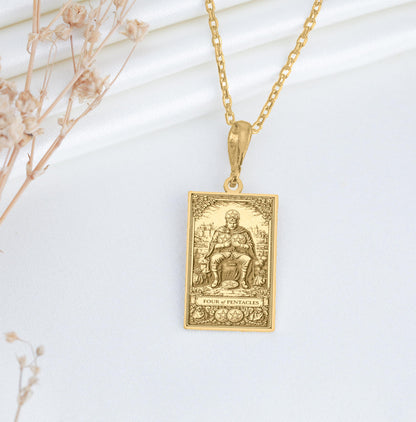 Four of Pentacles Pendant Necklace
