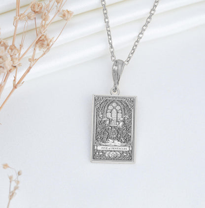 Five of Pentacles Tarot Card Pendant