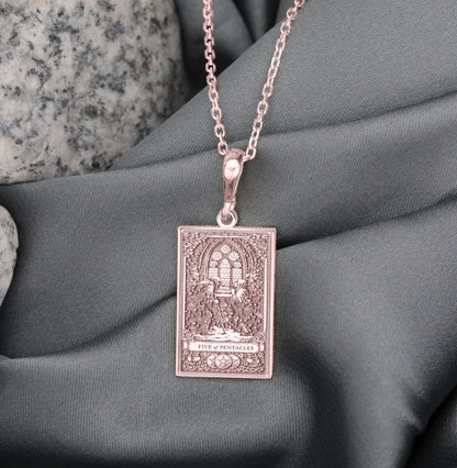 Five of Pentacles Tarot Card Pendant