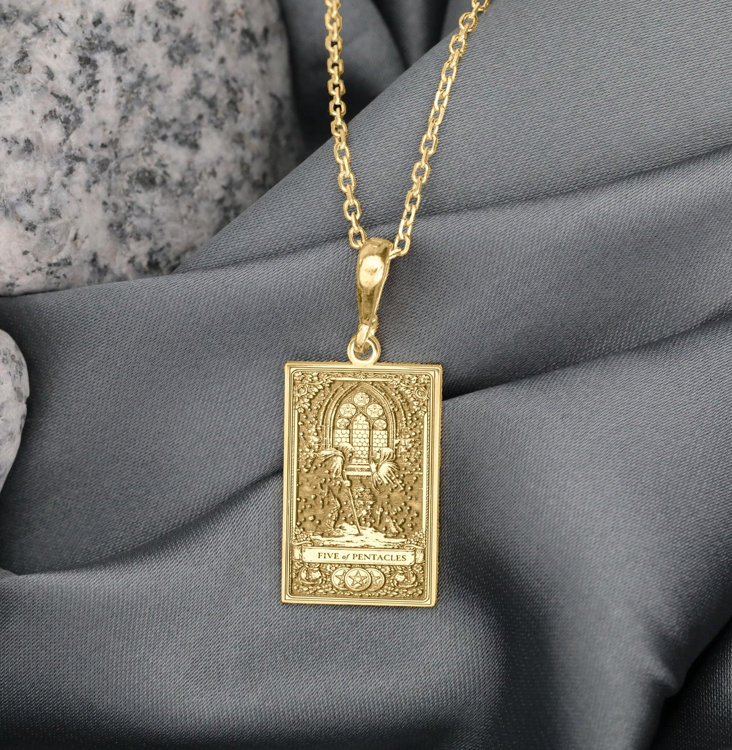 Five of Pentacles Tarot Card Pendant