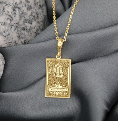 Five of Pentacles Tarot Card Pendant