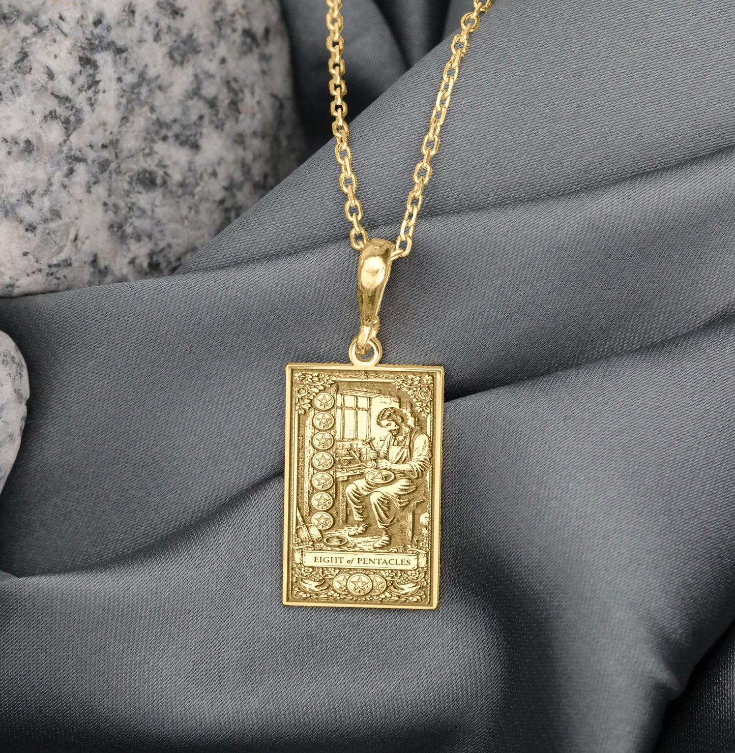 Eight of Pentacles Tarot Card Charm