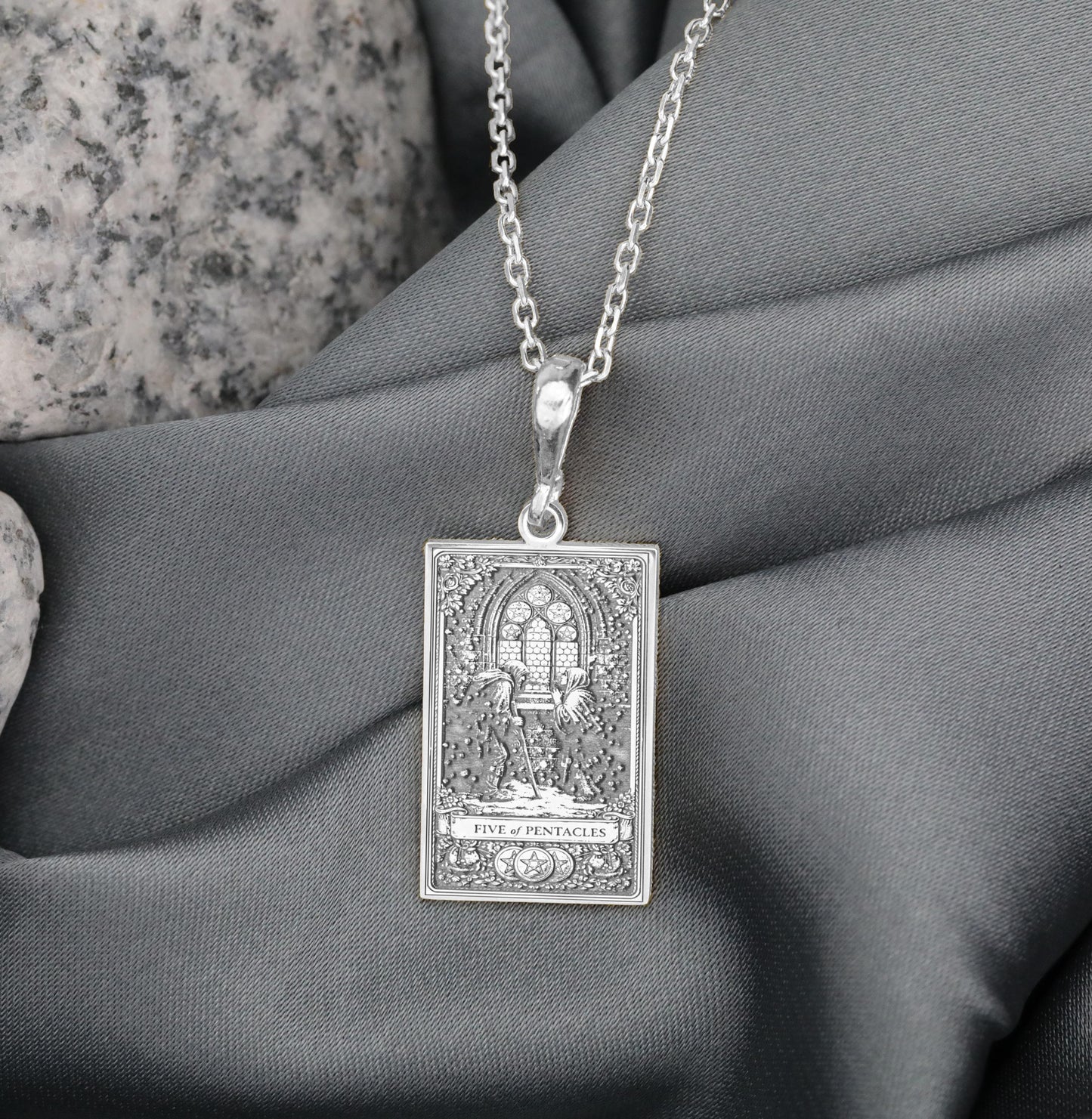 Five of Pentacles Tarot Card Pendant