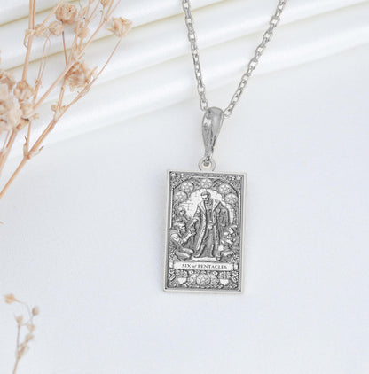 Six of Pentacles Tarot Charm Necklace