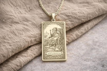 King of Pentacles Tarot Pendant Necklace: Symbol of Abundance, Stability, and Grounded Power