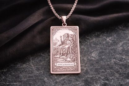 King of Pentacles Tarot Pendant Necklace: Symbol of Abundance, Stability, and Grounded Power