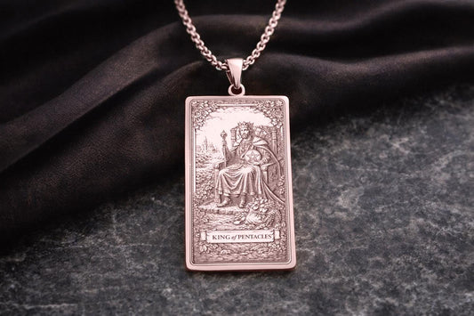 King of Pentacles Tarot Pendant Necklace: Symbol of Abundance, Stability, and Grounded Power