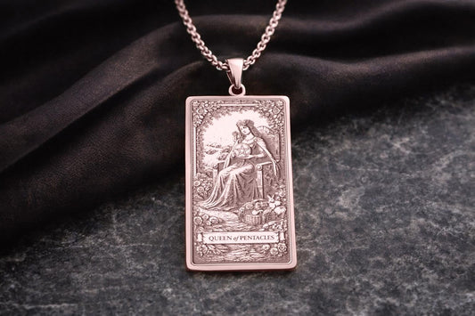 Queen of Pentacles Tarot Pendant Necklace: Symbol of Abundance, Nurturing Strength, and Earthly Balance