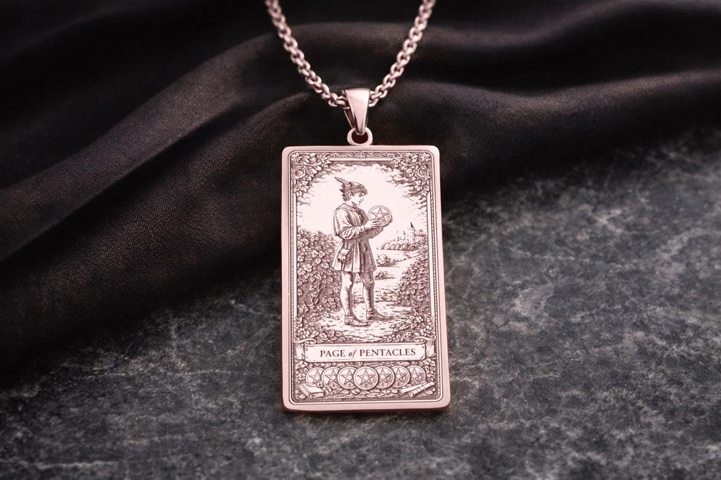 Page of Pentacles Tarot Pendant Necklace: Symbol of New Beginnings, Growth, and Manifestation