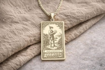 Page of Pentacles Tarot Pendant Necklace: Symbol of New Beginnings, Growth, and Manifestation