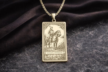Knight of Pentacles Tarot Pendant Necklace: Symbol of Discipline, Consistency, and Steady Progress