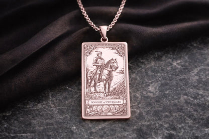 Knight of Pentacles Tarot Pendant Necklace: Symbol of Discipline, Consistency, and Steady Progress