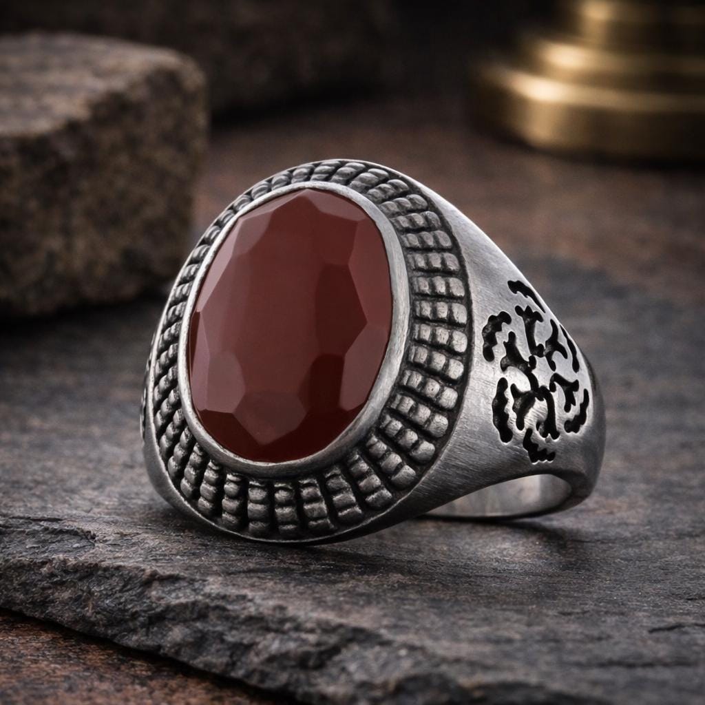 Motif Edges Silver Men Ring: Geometric Statement Ring with Bold Masculine Design