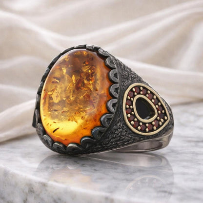 Amber Stone Silver Ring: Natural Gemstone Ring Symbolizing Warmth, Protection, and Balance