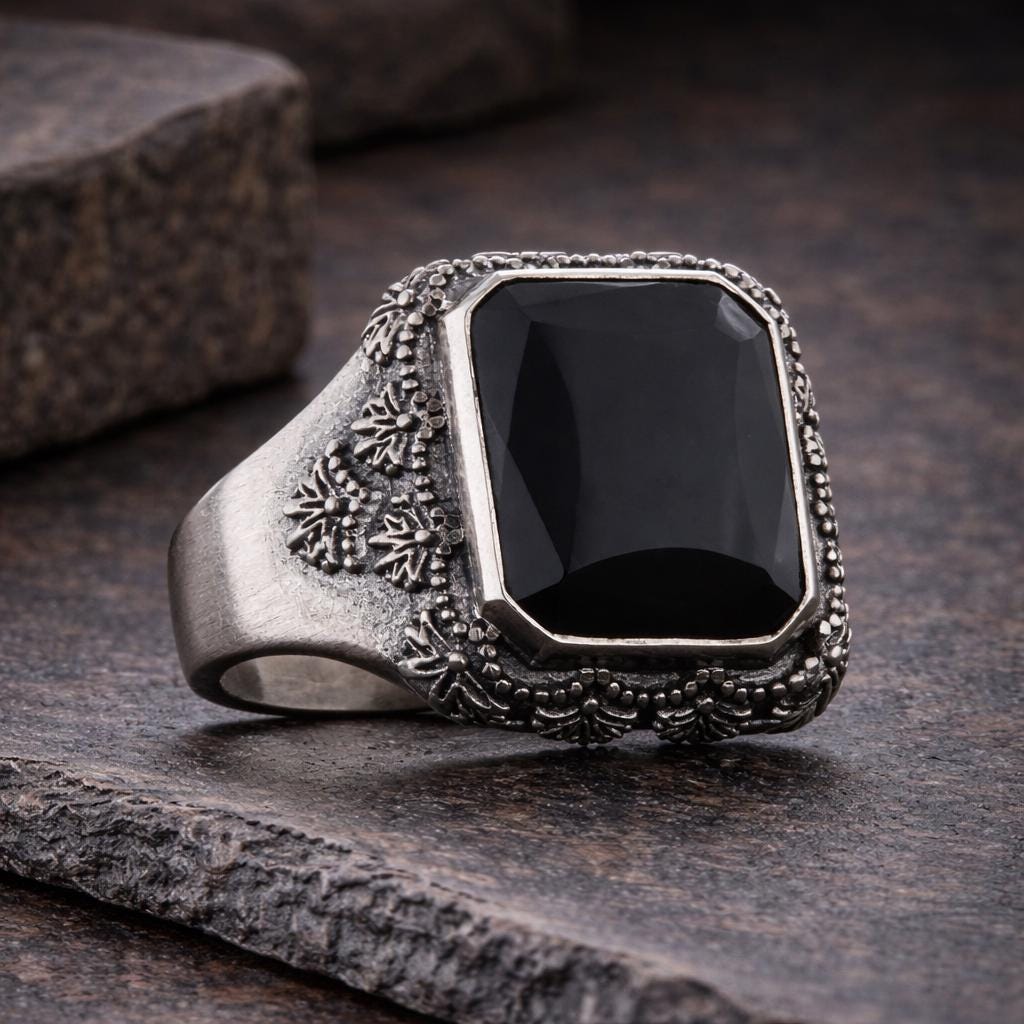 Motif Stone Silver Ring: Symbolic Statement Ring with Cultural and Spiritual Meaning
