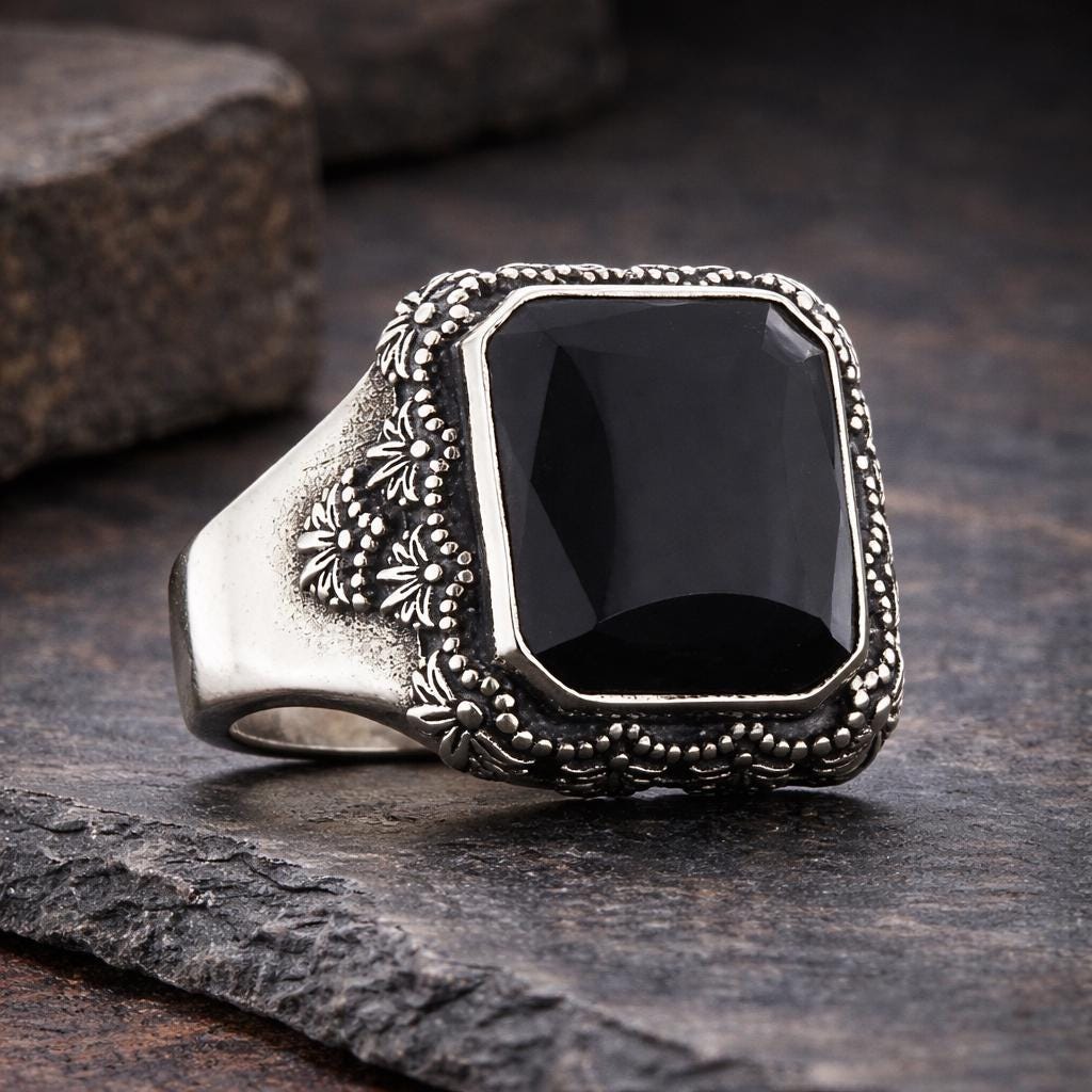 Motif Stone Silver Ring: Symbolic Statement Ring with Cultural and Spiritual Meaning