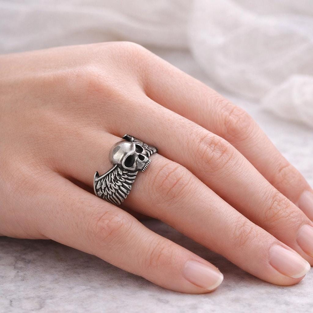 Winged Skull Sterling Silver Ring: Gothic Symbol of Freedom, Mortality, and Rebellion