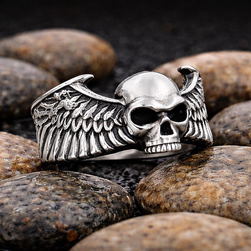 Winged Skull Sterling Silver Ring: Gothic Symbol of Freedom, Mortality, and Rebellion