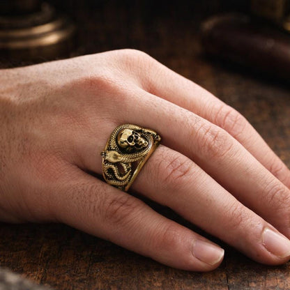 Skull and Snake Sterling Silver Ring: Gothic Symbol of Transformation and Rebirth