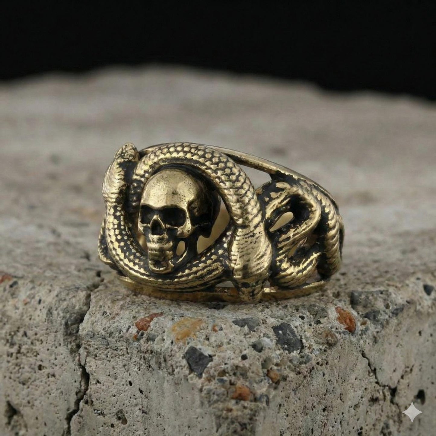 Skull and Snake Sterling Silver Ring: Gothic Symbol of Transformation and Rebirth