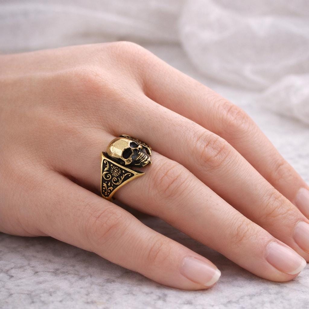Skull Motif Sterling Silver Ring: Gothic Symbol of Mortality and Bold Identity