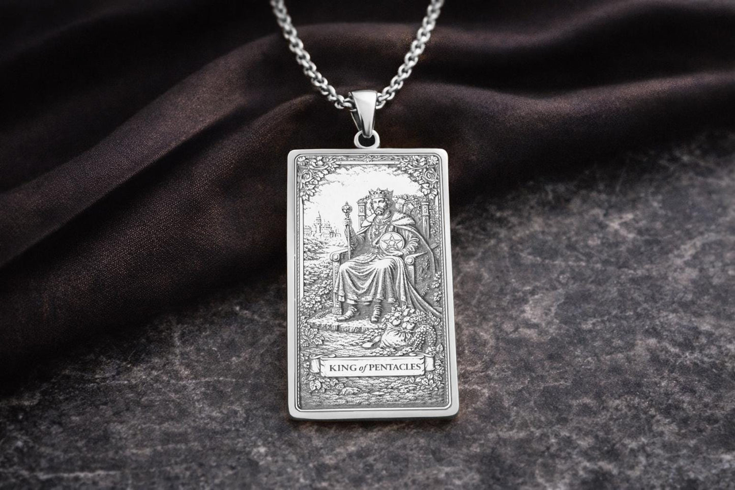 King of Pentacles Tarot Pendant Necklace: Symbol of Abundance, Stability, and Grounded Power
