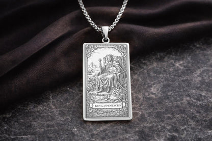 King of Pentacles Tarot Pendant Necklace: Symbol of Abundance, Stability, and Grounded Power