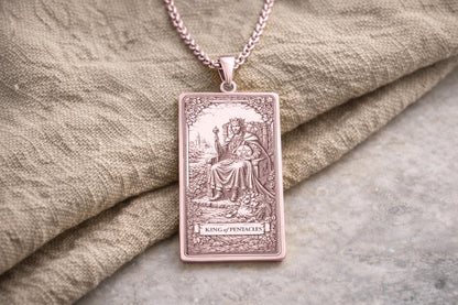 King of Pentacles Tarot Pendant Necklace: Symbol of Abundance, Stability, and Grounded Power