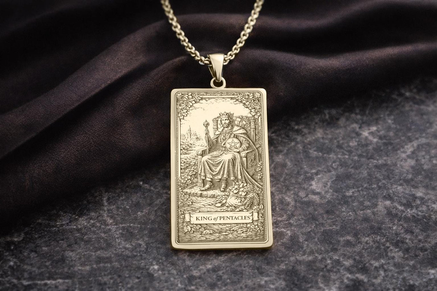 King of Pentacles Tarot Pendant Necklace: Symbol of Abundance, Stability, and Grounded Power