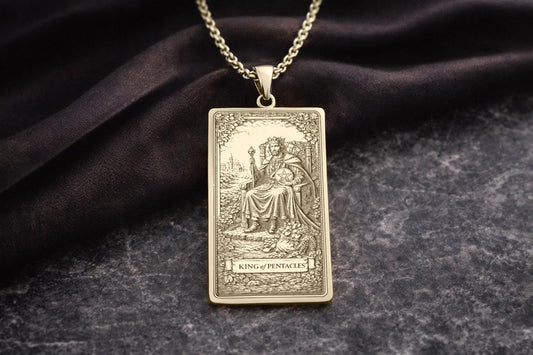 King of Pentacles Tarot Pendant Necklace: Symbol of Abundance, Stability, and Grounded Power