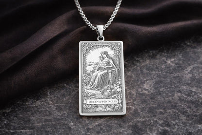 Queen of Pentacles Tarot Pendant Necklace: Symbol of Abundance, Nurturing Strength, and Earthly Balance