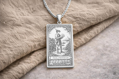 Page of Pentacles Tarot Pendant Necklace: Symbol of New Beginnings, Growth, and Manifestation