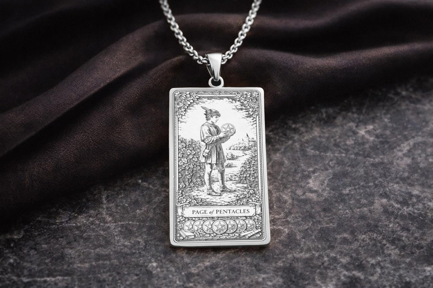 Page of Pentacles Tarot Pendant Necklace: Symbol of New Beginnings, Growth, and Manifestation