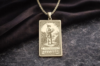 Page of Pentacles Tarot Pendant Necklace: Symbol of New Beginnings, Growth, and Manifestation