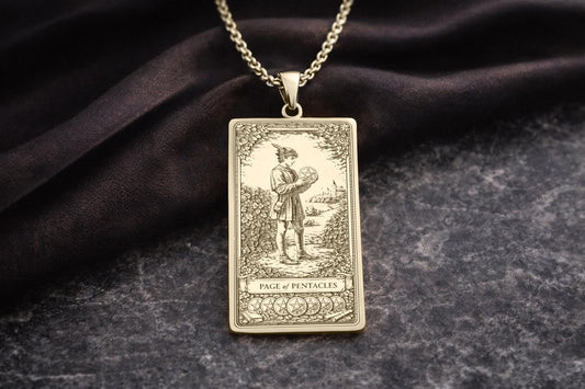 Page of Pentacles Tarot Pendant Necklace: Symbol of New Beginnings, Growth, and Manifestation