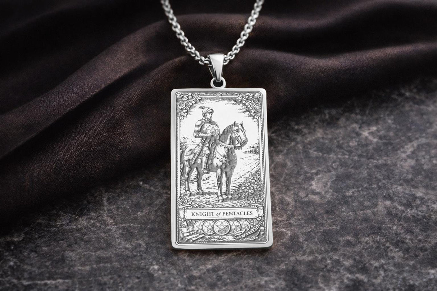 Knight of Pentacles Tarot Pendant Necklace: Symbol of Discipline, Consistency, and Steady Progress