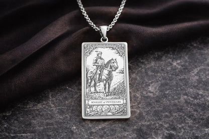 Knight of Pentacles Tarot Pendant Necklace: Symbol of Discipline, Consistency, and Steady Progress