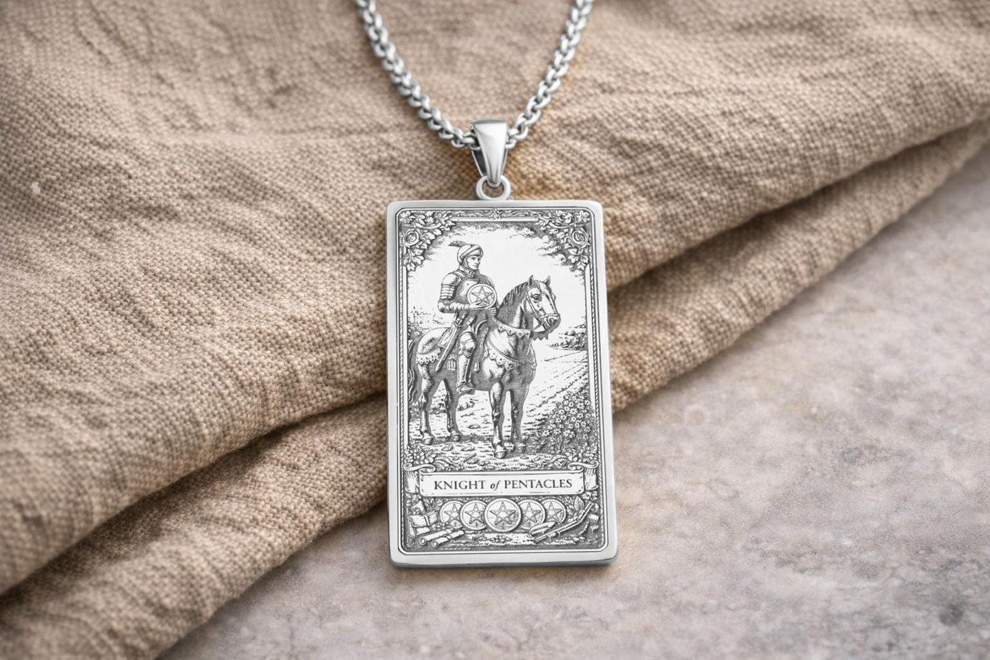 Knight of Pentacles Tarot Pendant Necklace: Symbol of Discipline, Consistency, and Steady Progress