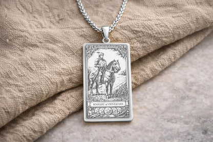 Knight of Pentacles Tarot Pendant Necklace: Symbol of Discipline, Consistency, and Steady Progress