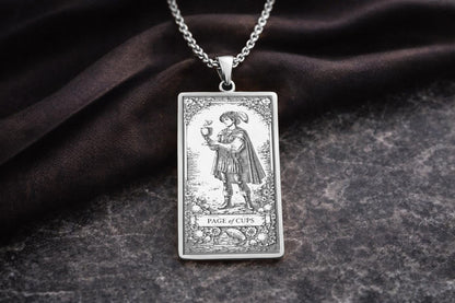 Page of Cups Tarot Pendant Necklace: Symbol of Emotional Openness, Intuition, and New Beginnings